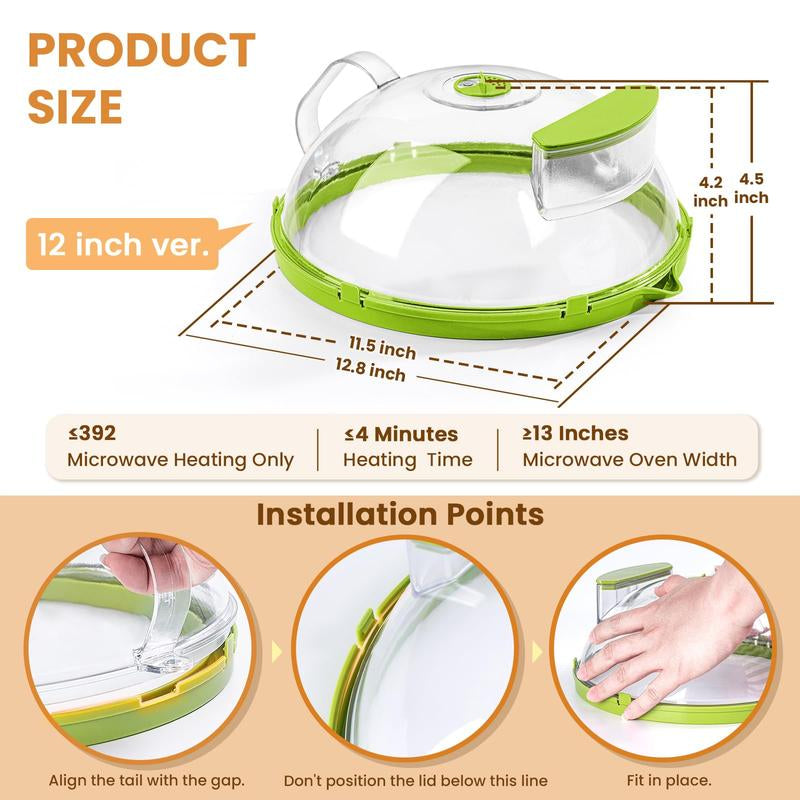 UFORU 2-In-1 Clear Microwave Splatter Cover with Steamer, 10" Food Safe Lid for Reheating/Defrosting, Kitchen Essential Gadget