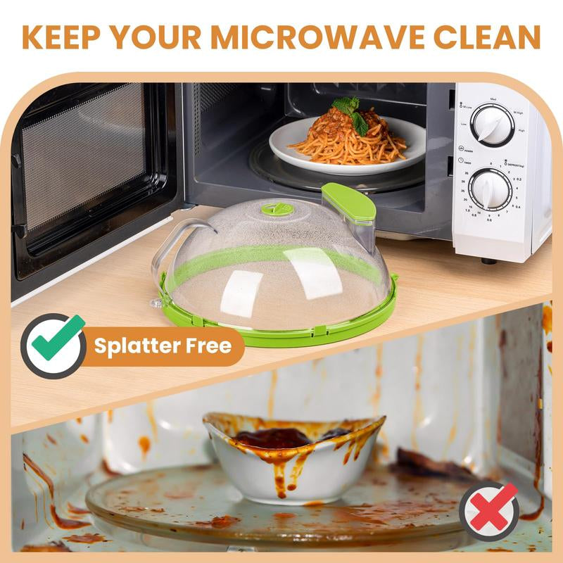 UFORU 2-In-1 Clear Microwave Splatter Cover with Steamer, 10" Food Safe Lid for Reheating/Defrosting, Kitchen Essential Gadget